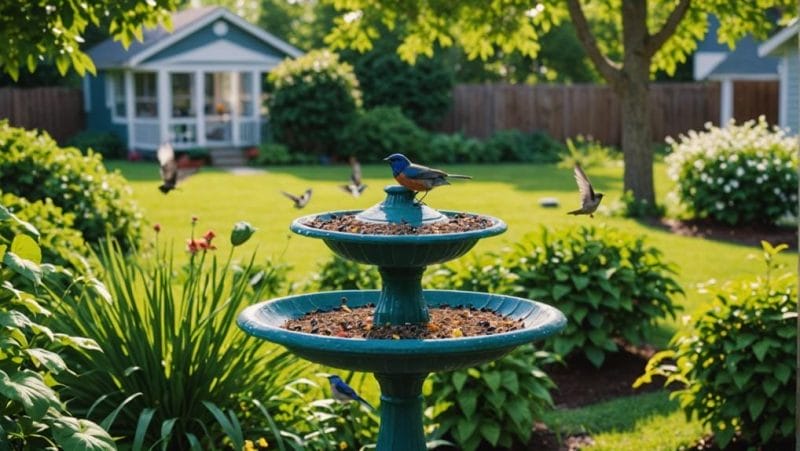 feeding birds in yard